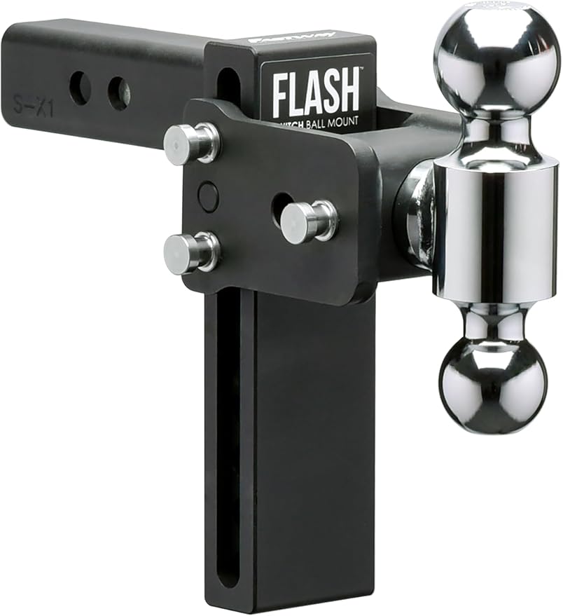 FASTWAY Flash Force Adjustable Steel Ball Mount, Dual Hitch Balls, Quick Height Adjustment, Stowable, for 2" and 2-1/2" Receiver, Heavy Duty (67-00-7130, 3" Drop, 3-1/2" Rise, 2" Receiver)