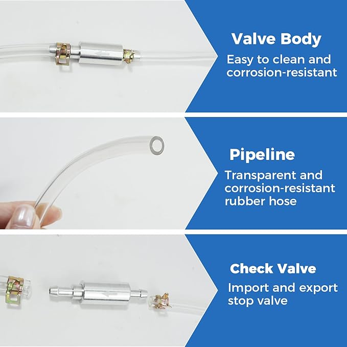 2 Pack Brake Bleeder Hose, One Way Check Valve Tube, Aluminum Body, Flexible Clear Tube, Bleeding Tool Kit Universal for Motorcycle Car