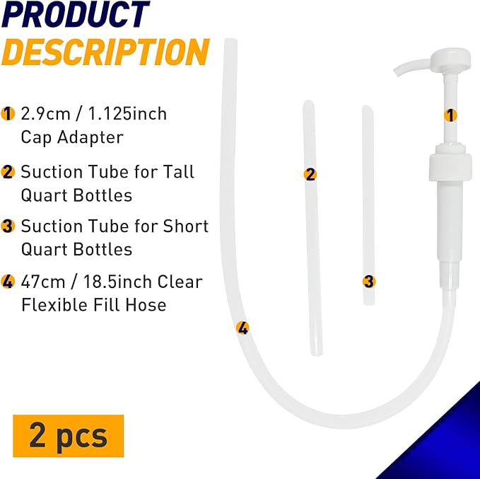 2-Pack 8cc Transfer Fluid Pump for Standard Quart Bottles - Lower Unit Gear Oil Pump and Hand Transfer Pump, Gear Oil Transfer Pump, Transmission and Differential Fluid (28mm), White
