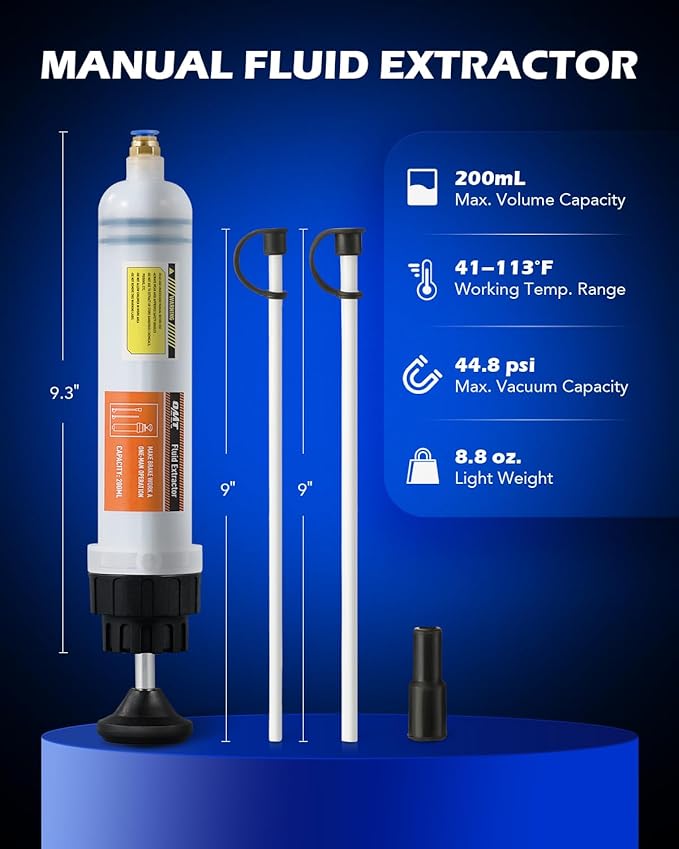 Orion Motor Tech 200mL Manual Fluid Extractor and Filler, Syringe Style Pump for Power Steering Transmission Gear Oil & Brake Fluid Changes, Hand Vacuum Pump for ATV Boat Automotive Fluid Extraction