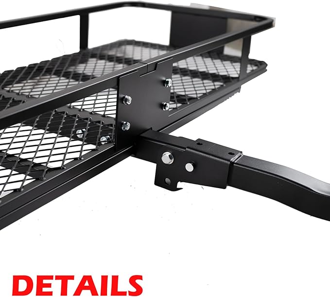 Folding Hitch Mount Cargo Carrier Basket 60x20x6” Rear Luggage Rack Basket,500LBS Capacity, Hitch Mount for 2" Receivers, Powder Coating, Heavy Duty, Durable, Easy Assembly, Straps Stabilizer