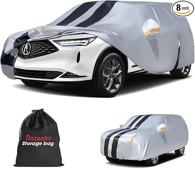 10 Layers Car Cover Custom Fit for Acura MDX 2001-2026 100% Waterproof All Weather Automobiles, Gift with Towel, Heavy Duty Car Covers for Rain Sun UV Protection with Door Zipper.