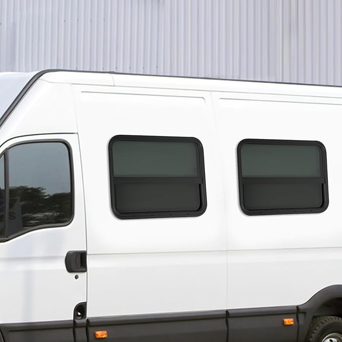 2 Pack RV Window Teardrop Style, 30" X 20" Universal RV Window Vertical Slide With 2 Trim Ring, Vertical Sliding Glass Window with Screen Window for Cargo, Horse Trailer(30"Wx20"H（2 pack）)