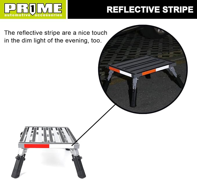 Prime 1 Safety RV Steps Extra Large Platform 19in x 14.5in Extra Size RV Folding Step Stool and Ladder, 600lbs, Height Adjustable, Aluminium with Reflective Stripe, Anti-Slip Surface and Extra Grip