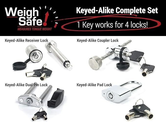 Weigh Safe Aluminum Adjustable Trailer Hitch - Towing Hitch with Built-In Tongue Weight Scale - Compatible with 2" Receivers - 6" Drop, Stainless Steel Tow Balls, 12,500 GTW, 4-Piece Lock Set