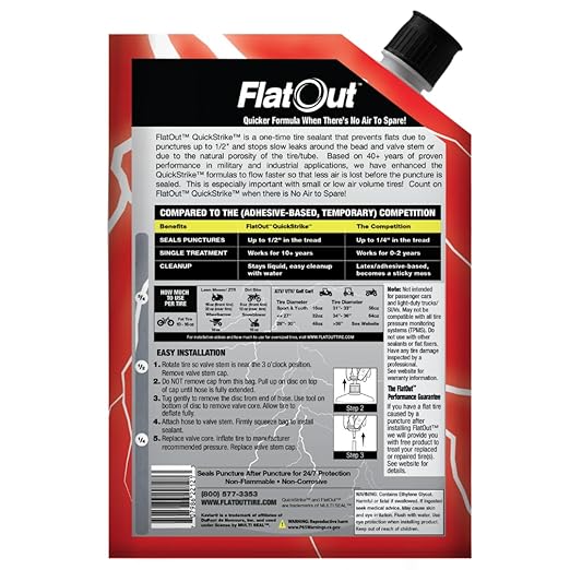 Flat Out QuickStrike Tire Sealant Off-Road Formula - Prevent Flat Tires, Seal Leaks, Contains Kevlar, 32-Ounce Bag