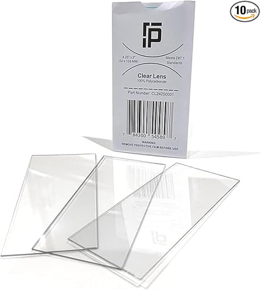 10 Pack of 2x4.25 Clear Welding Lenses, Replacement Clear Welding Lens 2x4 1/4, Welding Hood Clear Lenses, Top Protection For Welding Lens And Eyes, Lightweight, 0.04" Thick