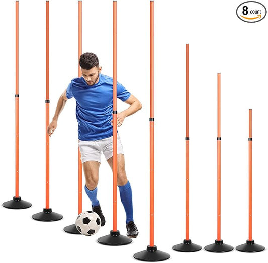 8 Pcs Soccer Agility Poles Detachable Sports Training Speed Slalom Poles with Rubber Base Coaching Sticks for Soccer Drills and Training