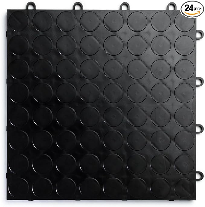 Big Floors RaceDeck CircleTrac, Interlocking Non-Slip Garage Flooring Tile, Durable, Modular, Heavy-Duty Copolymer, Easy Install (Black, 24 Pack of 12 x 12" Tiles)