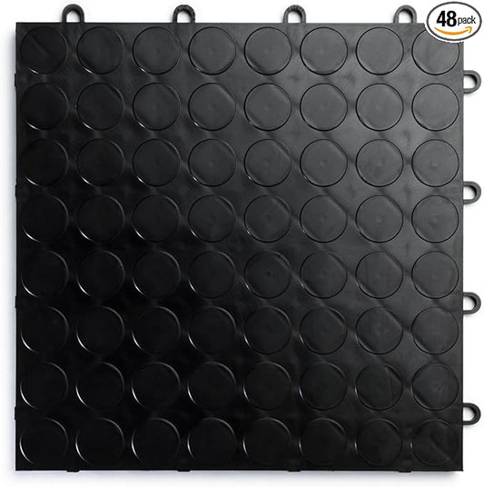 Big Floors RaceDeck CircleTrac, Interlocking Non-Slip Garage Flooring Tile, Durable, Modular, Heavy-Duty Copolymer, Easy Install (Black, 48 Pack of 12 x 12" Tiles)