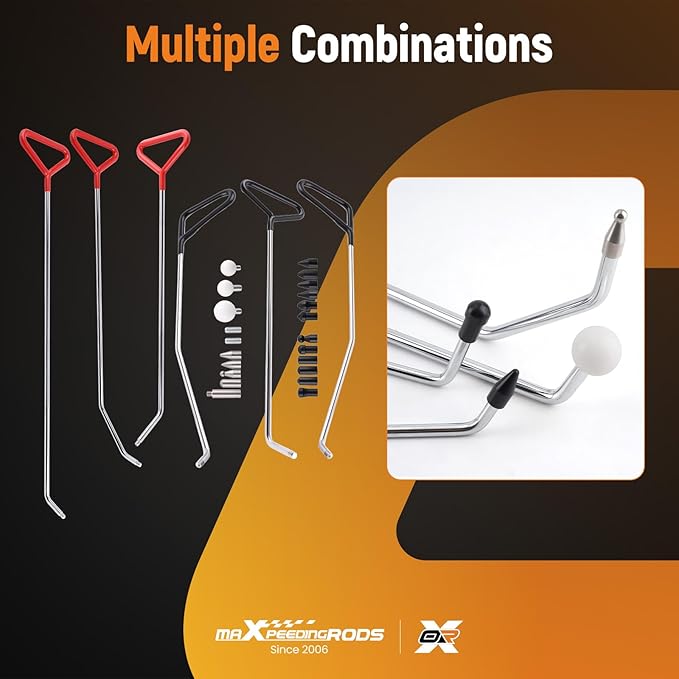 maXpeedingrods Paintless Dent Repair Tools, Dent Removal Rods with Awl Head, Car Auto Body Dent Removal for Hail Dents and Door Ding (6pcs Rod 20 pcs Head)