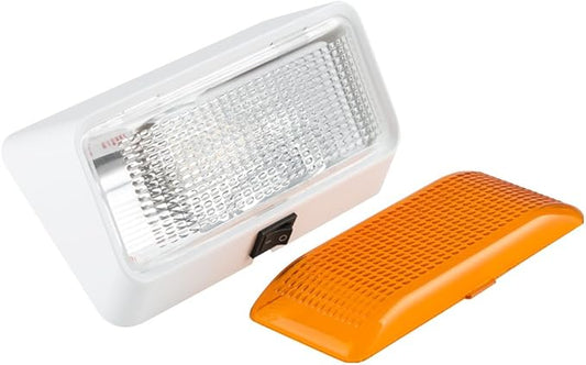 Lumitronics 12V LED Exterior Outdoor Porch Light with On/Off Switch, Removable Clear & Amber Lenses Perfect Outside Replacement Lights for RVs, Motorhomes, Campers, 5th Wheels, Trailers (White)