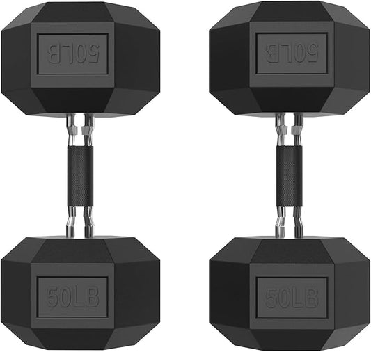 PAPABABE HEX Dumbbell Set 2.5-125lb, Rubber Encased Home Gym Dumbbells, Exercise & Fitness Weights Dumbbells for Women & Men, Hand Weight for Strength Training