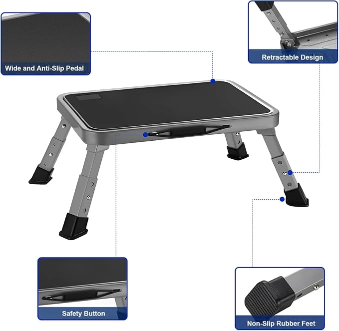 RV Step Stool Foldable Adjustable Height Sturdy Metal Stable Step Ladder with a Non-Slip Platform Camper Step Stool with Non-Slip Rubber Feet, Easy to Carry (3-Level)