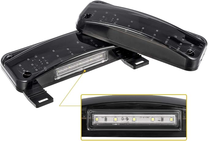 Partsam Red Led Low Profile Combination RV Tail Lights Surface Mount LED RV Camper Trailer Stop Turn Brake Tail Lights/License Plate Light Holder Bracket Smoke Lens - Black Base - Pair