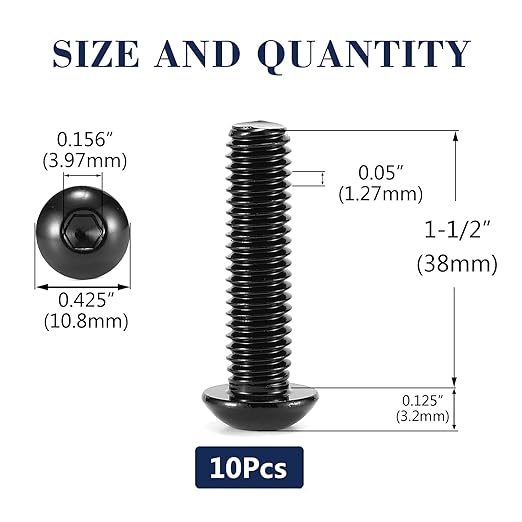 1/4-20 x 1-1/2" Button Head Socket Cap Bolts Screws, 10Pcs 304 Stainless Steel 18-8, Allen Hex Drive, Black Oxide by SG TZH(with Hex Spanner)