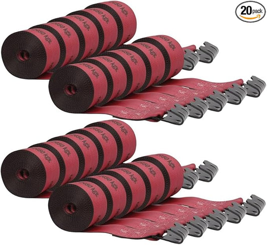 Mytee Products Kinedyne Winch Straps 4" x 30" Red Heavy Duty Tie Down with Flat Hooks WLL# 5400 lbs | 4 Inch Cargo Control for Flatbed Truck Utility Trailer (20 Pack)