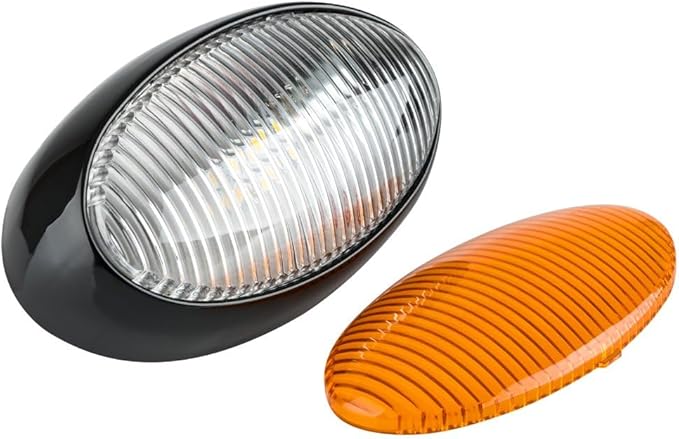 Lumitronics RV 12V LED Oval Porch Utility Light, Clear & Amber Lenses for Motorhomes, Campers, Trailers, 5th Wheels (Black)