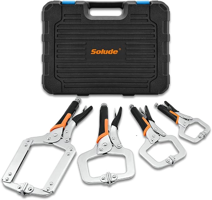 C-Clamp Locking Pliers Set,6-Inch,9-Inch,11-Inch,14-Inch,4 Piece Vise Grip Face Clamp for Woodworking,Welding and Pocket Hole Joinery with Plastic Storage Box