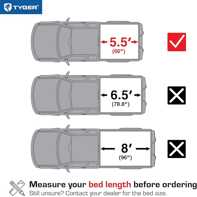 Tyger Auto T2 Low Profile Soft Roll-up Truck Bed Tonneau Cover Compatible with 2015-2026 Ford F-150 | Fleetside 5.5' (67") Bed | TG-BC2F6229