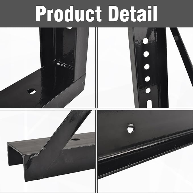 3 PCS 18 x 18 Inch Black Welded Structural Steel Mounting Brackets for Truck Trailer Underbody Tool Boxes with Screws Spacers and Sleeves