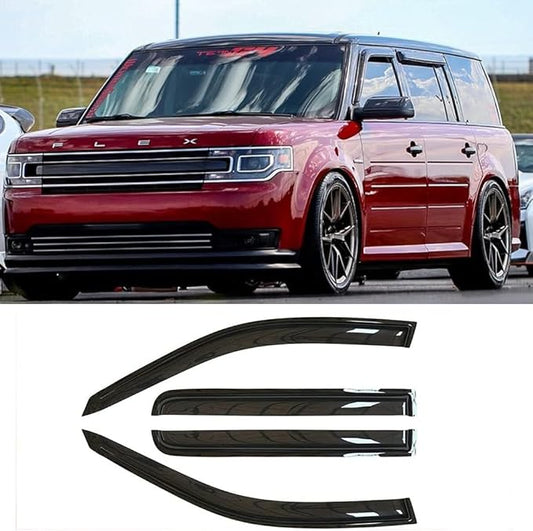 94079 Side Window Visors Wind Vent Deflector,4pcs Outside Mount Tape-On Nice Sun Rain Guards Set fit for 2009-2019 Ford Flex,Dark Smoke Window Shade