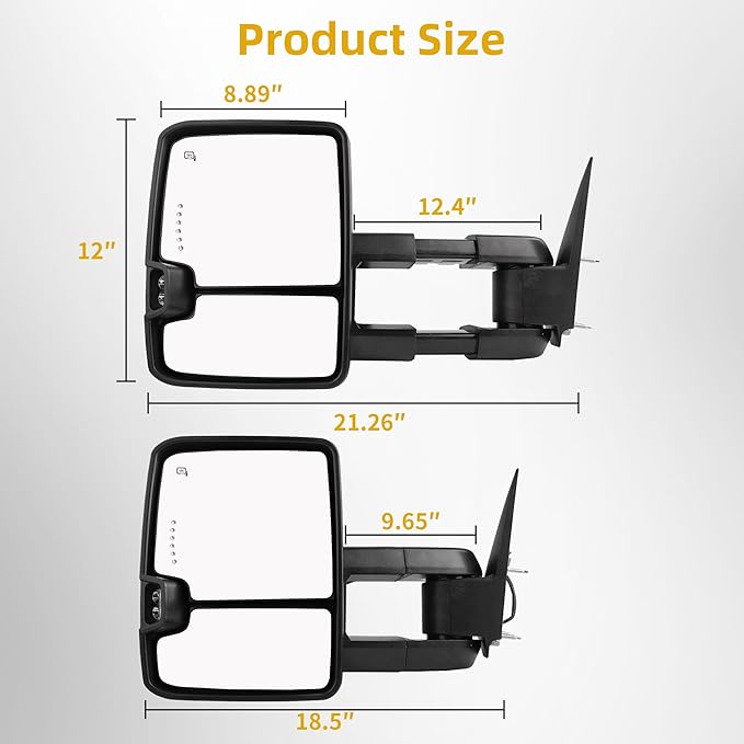DWVO Towing Mirrors Compatible with 03-06 Silverado GMC Tahoe Sierra Suburban Avalanche, 03-06 Yukon XL Denali Escalade, LED Arrow Turn Signal Chrome Heated Adjustable Power