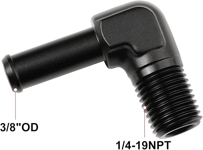1/4 NPT Male to 3/8" Hose Barb Fitting Adapter 90 Degree Elbow Aluminum Black