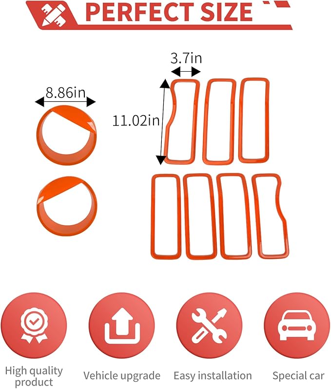 Front Grill Inserts Front Headlight Cover Kit fit for Jeep Wrangler JL JLU Gladiator JT 2024+ Exterior Accessories,Orange