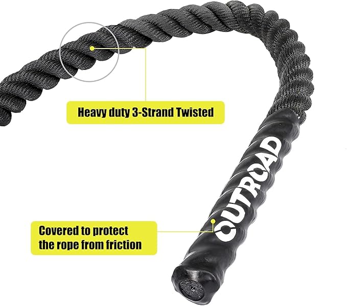 Battle Ropes 1.5 inch 30 ft - Polyester Workout Rope Heavy for Home Body Workouts Building Muscle, Black