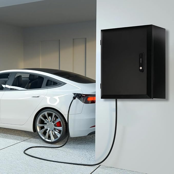 Ev Charger Protection Box,Compatible with Most Electric Vehicle Chargers Cable Cord Holder Lock Cover Outdoor Rainproof, Snowproof, Dustproof, Theftproof, Rustproof