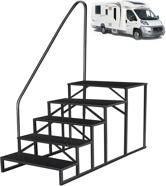 RV Steps with Handrail｜5 Step RV Steps｜Update 3.0 Outdoor Mobile Home Stairs with Anti-Slip Pedals｜RV Ladders for Travel Trailers｜Heavy Duty Camper Steps for Camper, Porch, Spa