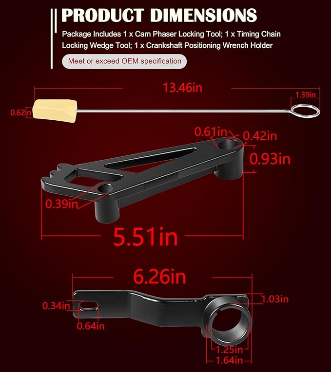 Camshaft Tool Complete Combo Set Fits for Ford 4.6L, 5.4L & 6.8L 3V Engines, Including Cam Phaser Holder Locking Tool, Timing Chain Locking Wedge Tool and Crankshaft Positioning Wrench Holder