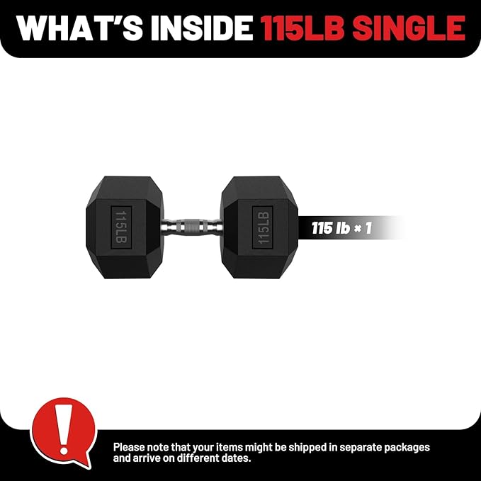 PAPABABE HEX Dumbbell Set 2.5-125lb, Rubber Encased Home Gym Dumbbells, Exercise & Fitness Weights Dumbbells for Women & Men, Hand Weight for Strength Training