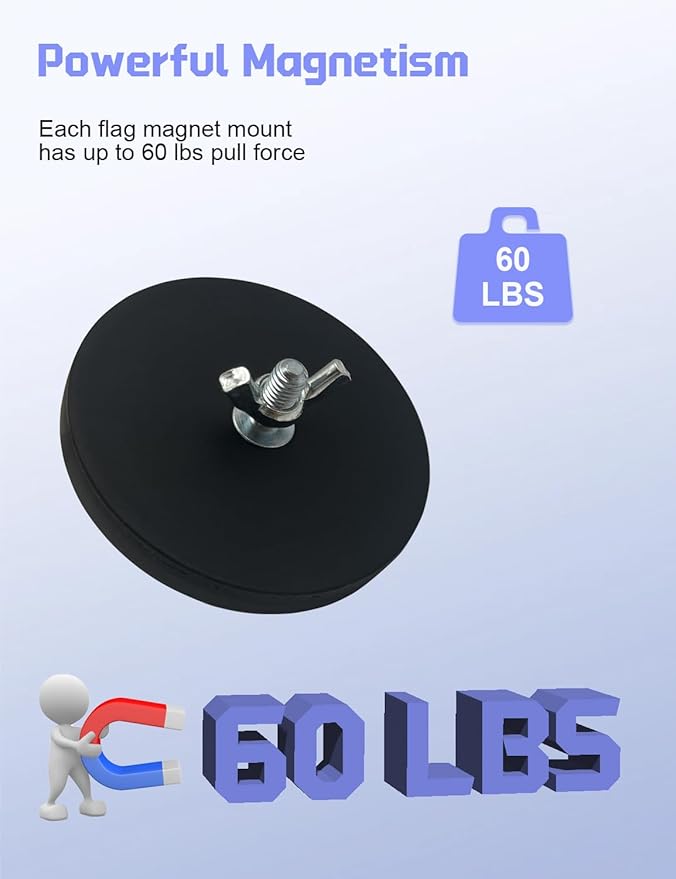 Rubber Coated Magnets - 60LBS Strong Neodymium Magnet Base Universal Magnet Base with M6 Threaded Stud for Mirror Camera, Monitor, Truck, Trailer, Van and Other Devices - 4 Set