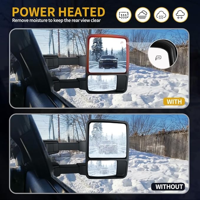 DWVO Tow Mirrors Compatible with 1999-2007 Ford F250 F350 F450 F550 Super Duty & 2000-2005 Ford Excursion, Electric Heated Rear View Side MirrorsSmoke LED Turn Signals, Black