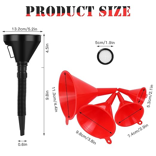 Umbresen Oil Funnels Set, Automotive Fuel Funnels, Wide Mouth Gas Funnel with Handle, Large Funnels with Hose, Gasoline Funnel Kit for Water, Fuel, Oil Change (5)