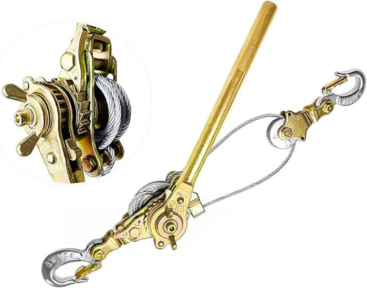 Come Along Winch 1-Ton Heavy Duty with 6.56ft Steel Cable & 2 Hooks - Dual Gear Power Puller Tool for Automotive Hoisting and Construction Lifting