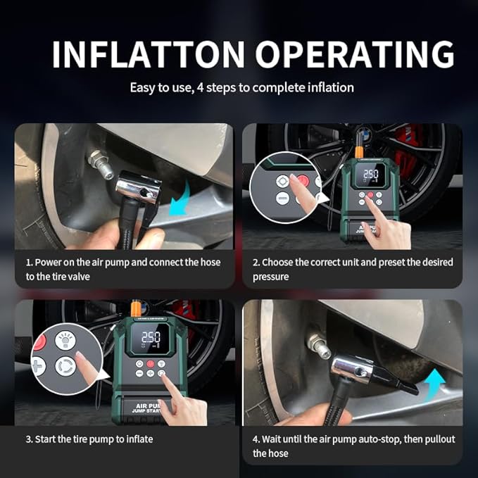 Jump Starter with Air Compressor,2000A 150PSI Car Jump Starter,21800mAh Battery Jump Starter Portable,12V Jump Box with Smart Jumper Cable LCD Display,Lights(Up All Gas/12.0L Diesel)