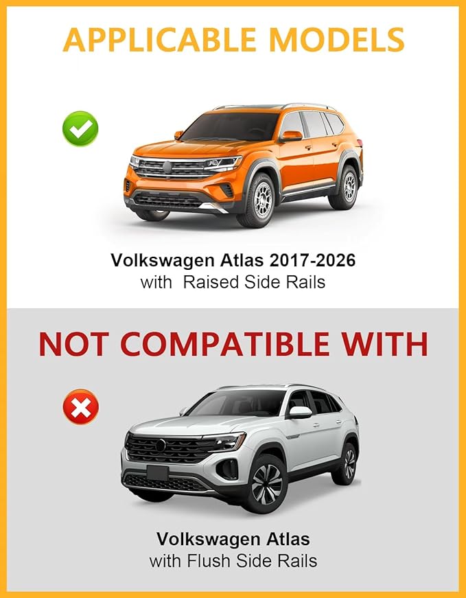 Tuyoung 330lbs All Aluminum Roof Rack Cross Bars Compatible with Volkswagen VW Atlas 2017-2026 with Raised Side Rails(Not for Atlas Cross Sport), Lockble Heavy Duty Roof Rails Crossbars Luggage