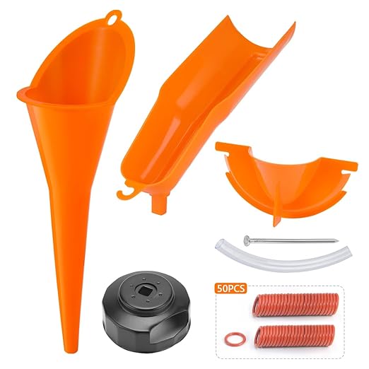 Oil Filter Cap Wrench Oil Change Kit: Crankcase Fill Funnel, Primary Case& Drip-Free Oil Filter Funnel+ 50Pcs Fluorine Rubber O-Ring Primary Drain Plugs fit for Harley Sporster Dyna