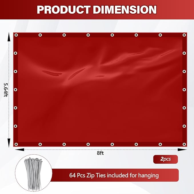 2 Pcs Welding Curtain Safety Transparent Welding Screen with Fixed Belt for the Stand of 6 x 8ft Fireproof Resistant Insulation for Arc Light UV and Light Protection (Red)