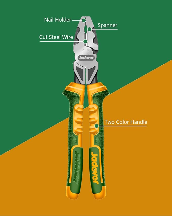9.5-Inch High Leverage Combination Pliers, High Leverage Lineman's Pliers, Nail Holder & Spanner & Deburring Function, 30% Labor Saving, Black Polished