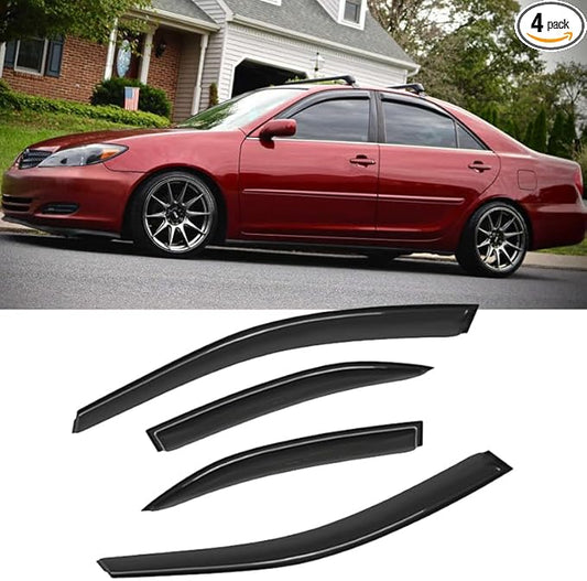 94236 Side Window Wind Vent Deflectors,4pcs Outside Mount Tape-On Dark Smoke Nice Sun Rain Guards Set,Window Visor fit for 2002-2006 Toyota Camry