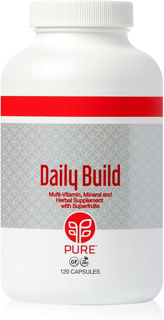 PURE Daily Build | 120 Capsules | Advanced Multivitamin Supplement | Enhanced with Essential Vitamins, Minerals, and Superfruits for Immune Support | Heart Health, Bone Strength, Brain Functionality