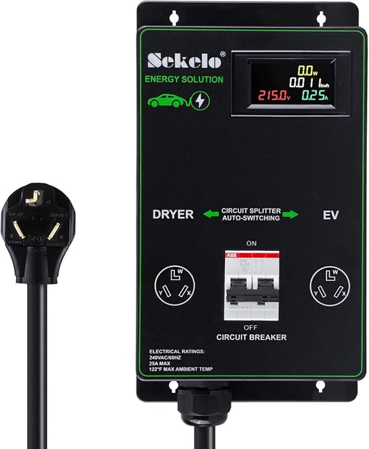 Smart EV Charging Integration: Sekelo Automatic Power Switch for Dryer & EV, NEMA 10-30, Fast Charging, Real-time Display