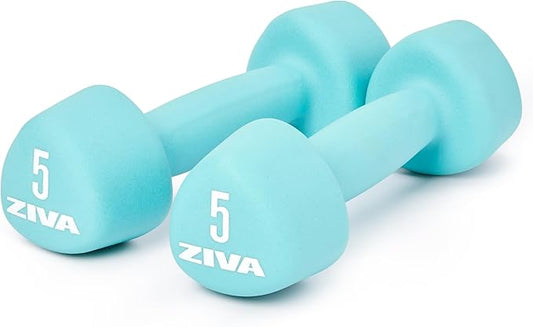 ZIVA Neoprene Tribell Dumbbell Pairs - Set of 2 Hand Weights, Non-Slip Durable Rubber Finish, No-Roll Design for Rigorous Exercise and Strength Training (Avail in 2-20 lb Pairs)