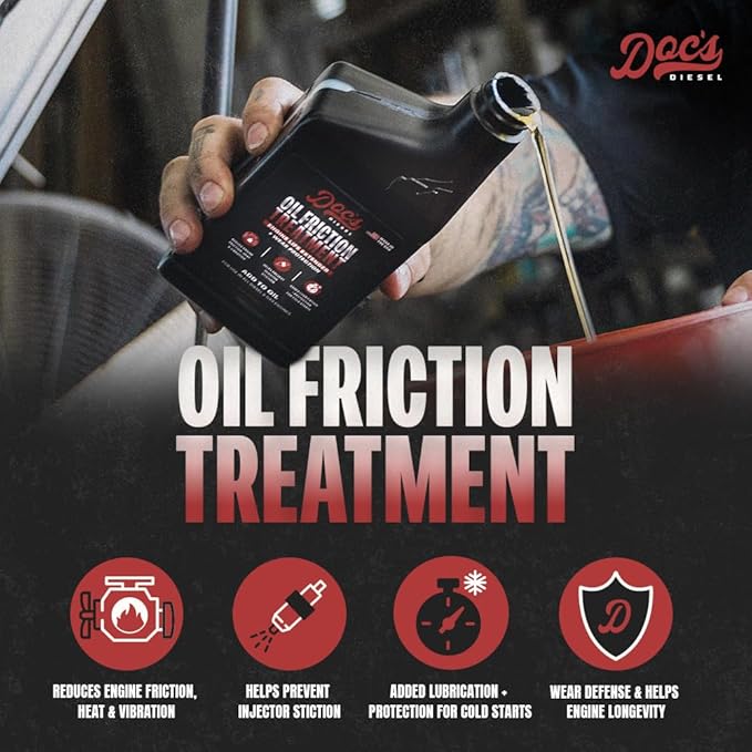 Doc's Diesel Oil Friction Treatment – Engine Oil Additive for Gas & Diesel Engines | Reduces Wear, Noise & Vibration | Boosts Fuel Economy & Power | 12-Pack (192 oz)