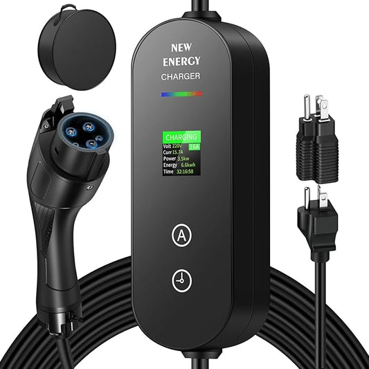 Level 1&2 EV Charger, 16A Electric Car Charger | Adjustable Current | Reservation Charging | NEMA 6-20 Plug & 5-15 Adapter | 100V-250V | Dual Temp Control | Safe, Fast Charging for J1772 Vehicles