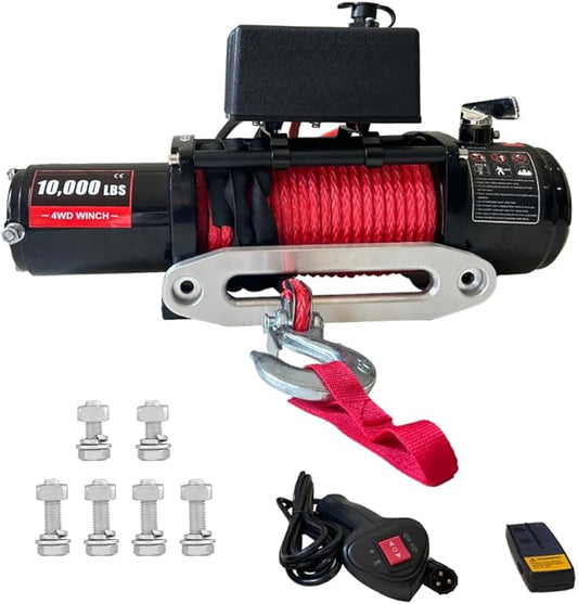 Chic Muse 13800lbs Electric Vehicle Winch, Waterproof IP67 85ft Red Synthetic Rope Truck Winch with Wireless Handheld Remote, 12V Power Winch for Towing UTV Off Road Vehicle